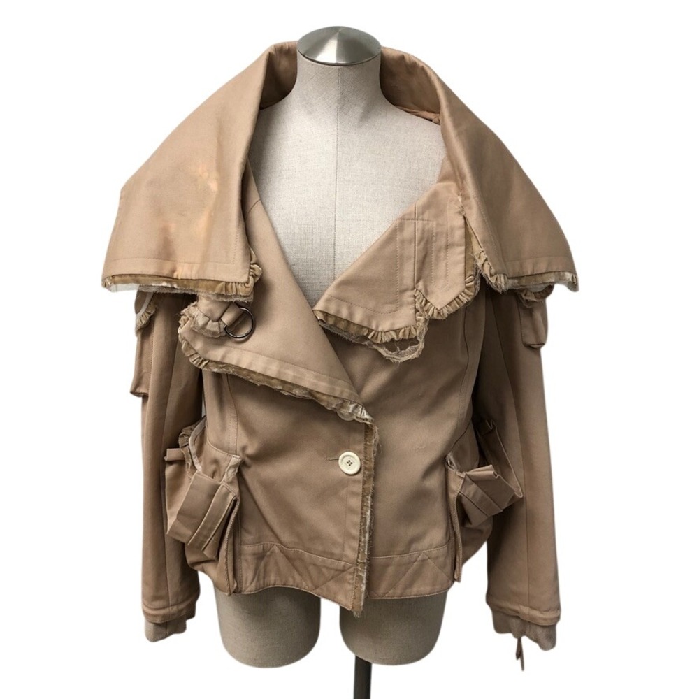 Christian Dior Jacket Womens 14 Tan Cargo Deconstructed Frayed Trim Utility